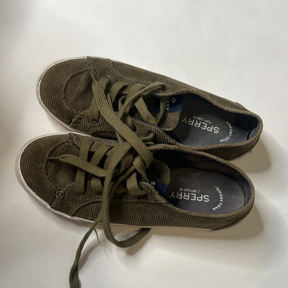 Sperry Forest Green Olive Corduroy Tennis Shoes Sneakers STS84189 Size 8 - Picture 11 of 11